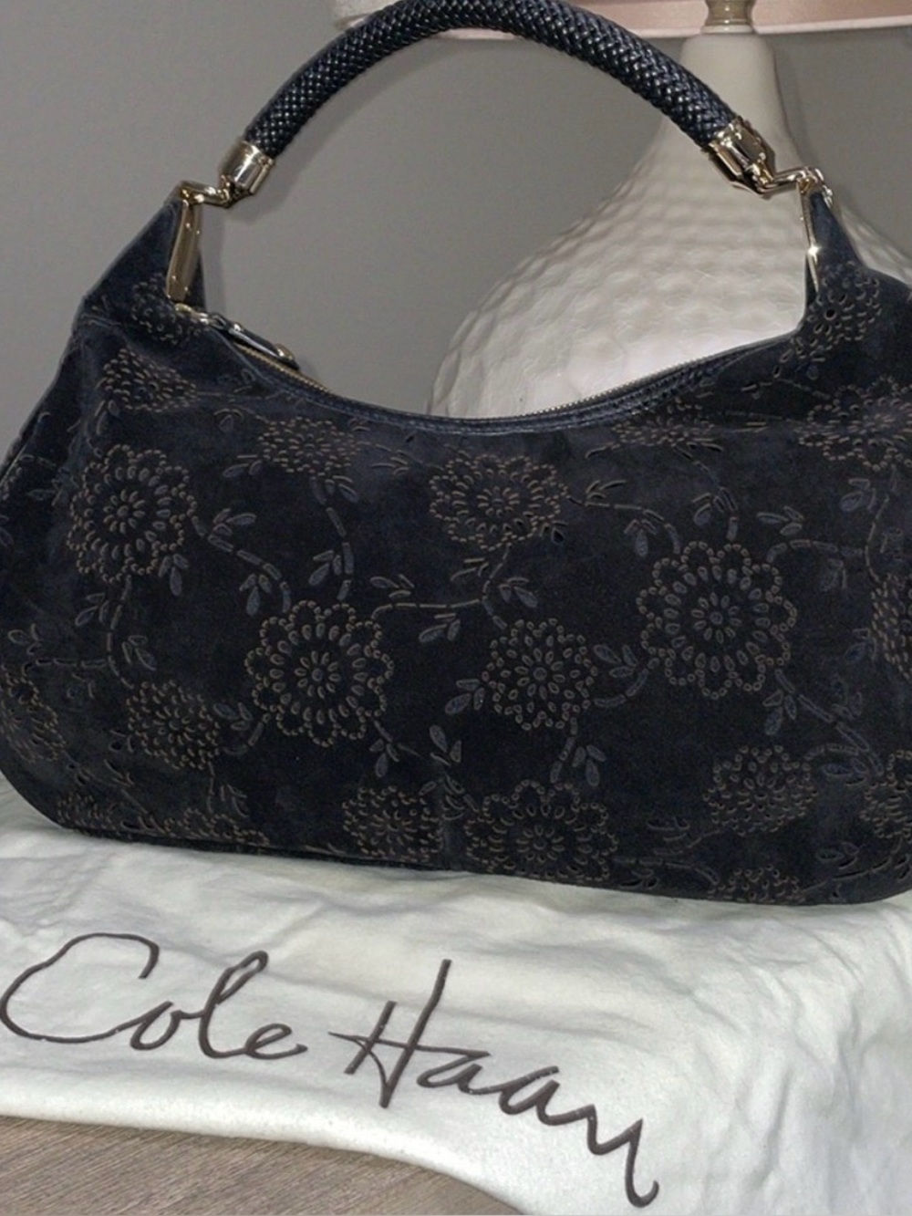 Cole Haan Melanie Black Suede Hobo like new